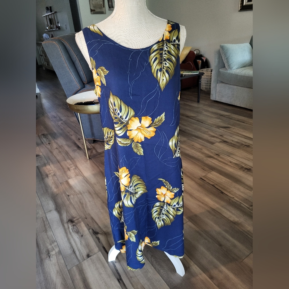 Two Palms Hawaiian Floral Tropical Sleeveless Sheath Dress Medium